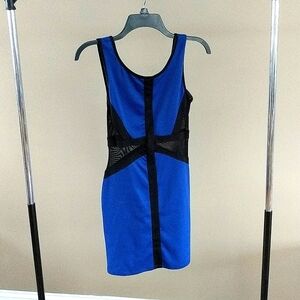 Blue and Black Body Central Mesh Dress